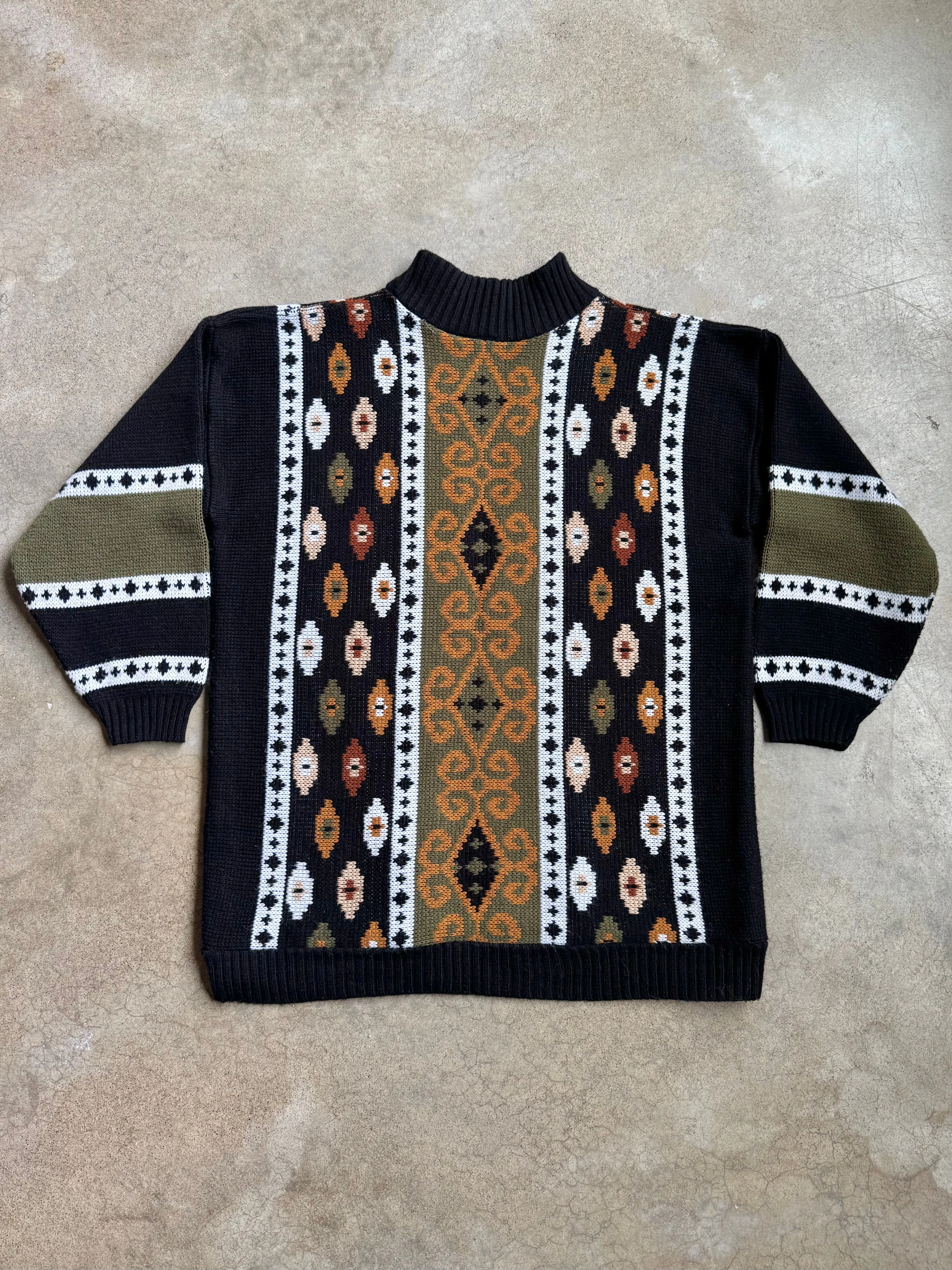 80s Vintage Clifton Place Southwestern Knit Mock Neck Sweater (L)