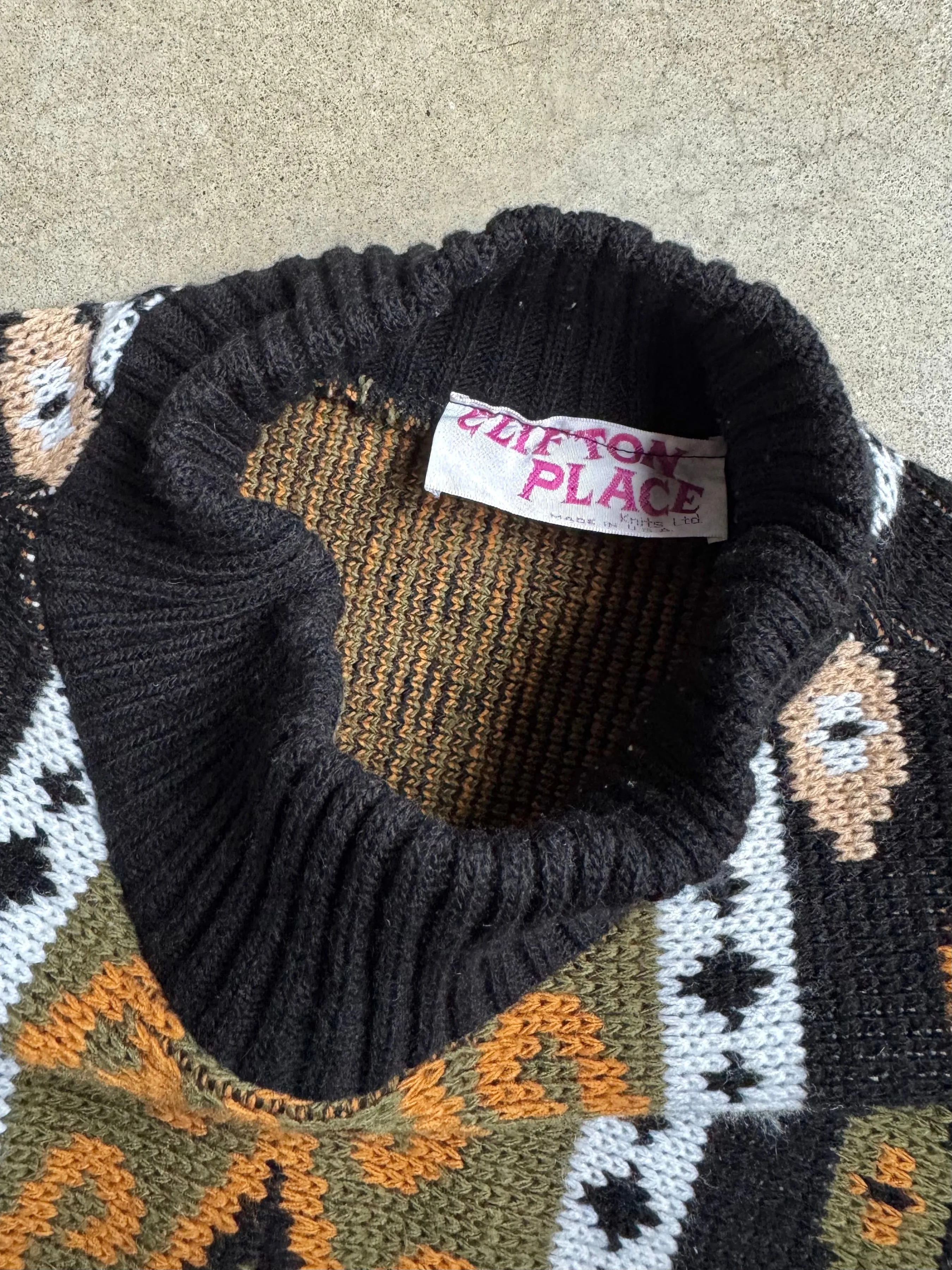 80s Vintage Clifton Place Southwestern Knit Mock Neck Sweater (L)