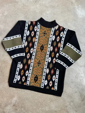 80s Vintage Clifton Place Southwestern Knit Mock Neck Sweater (L)