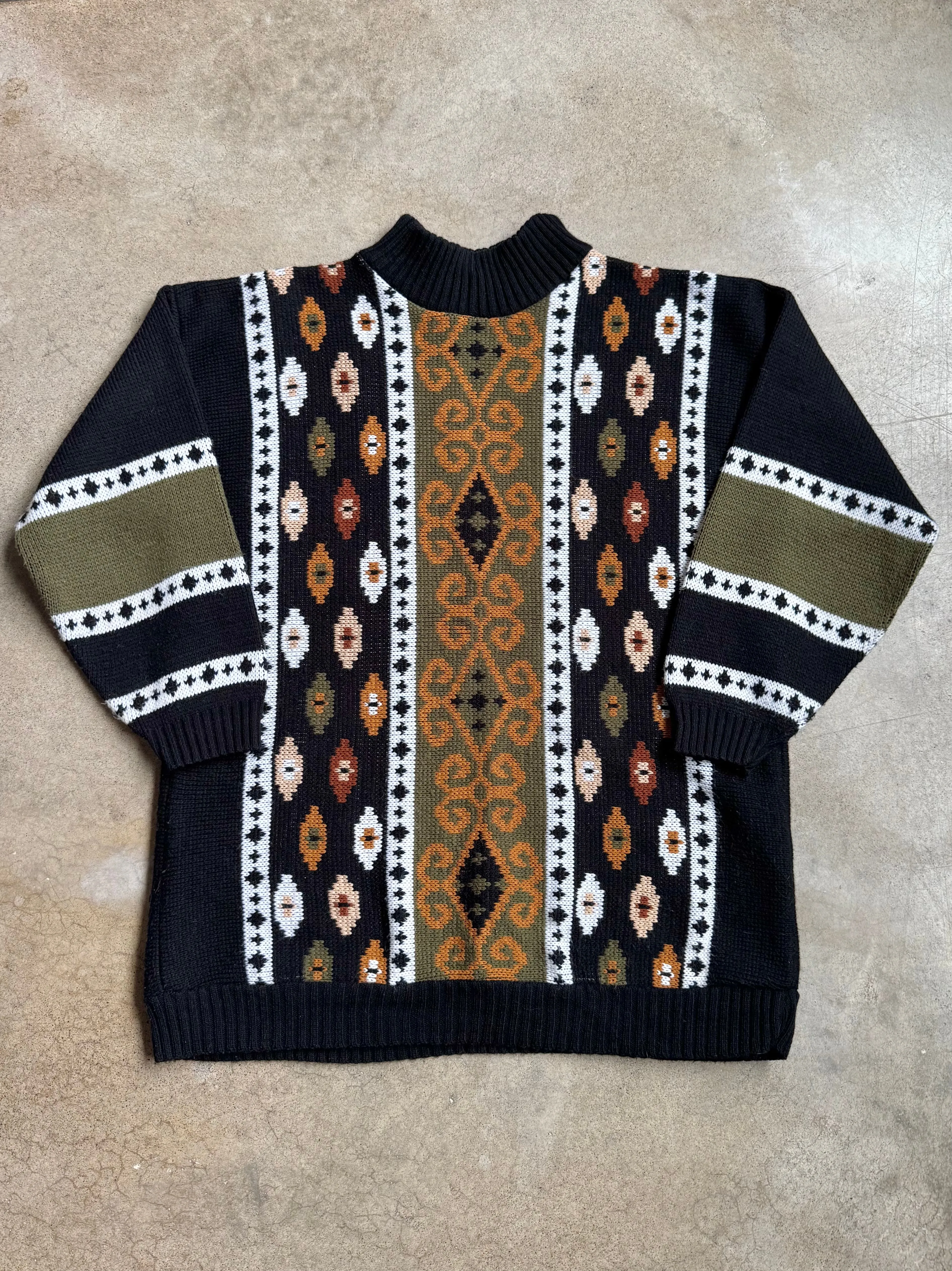80s Vintage Clifton Place Southwestern Knit Mock Neck Sweater (L)