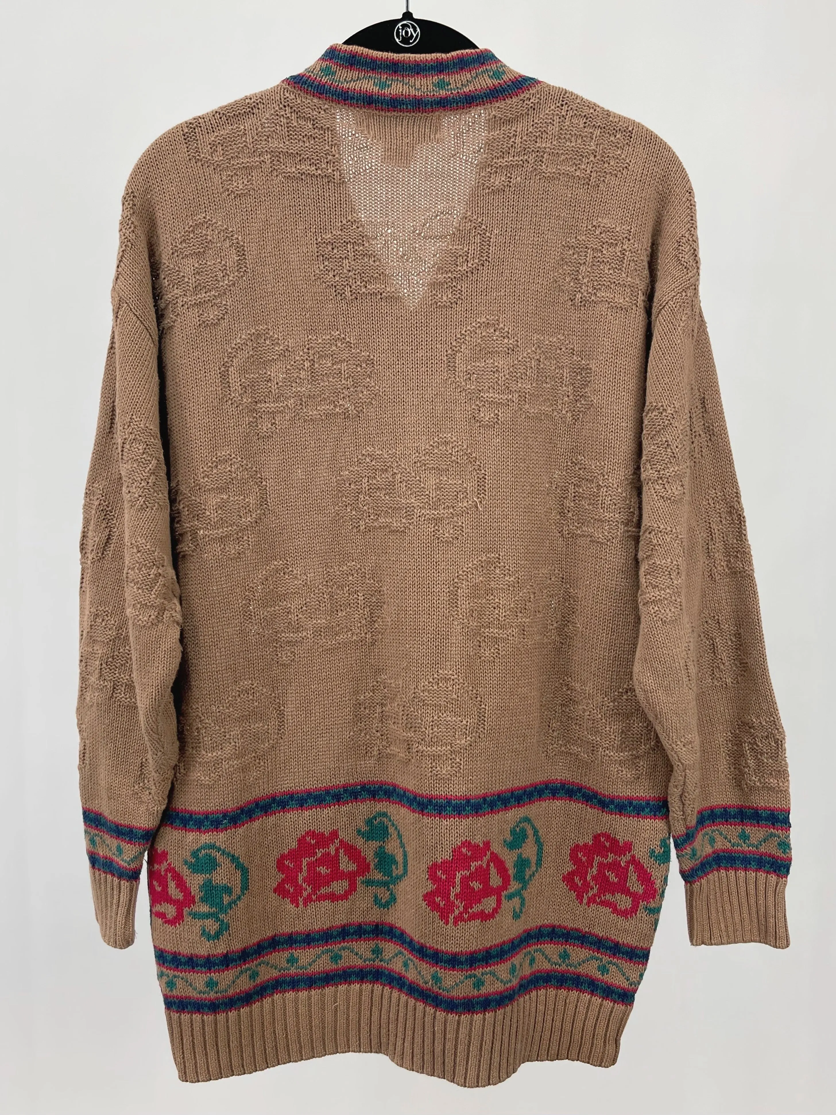 80s Vintage Doncaster Brown Patterned V-Neck Sweater (M)