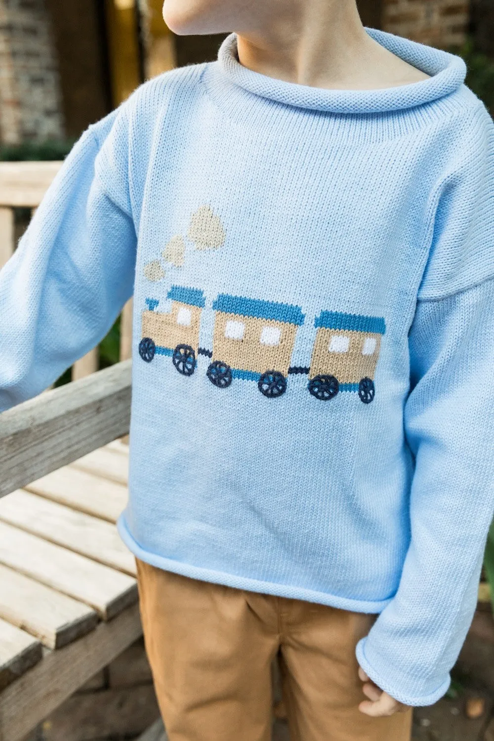 Bailey Boys Roll Neck Sweater - Light Blue - Train