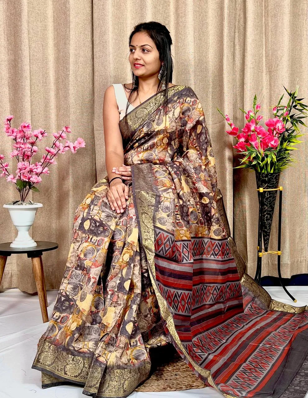 Beautiful Designer Daily Wear Soft Tusshar Silk Slub Saree