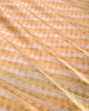 Beige Banarasi Double Zari Sona Rupa Houndstooth Brocade Handwoven Katan Silk Fabric