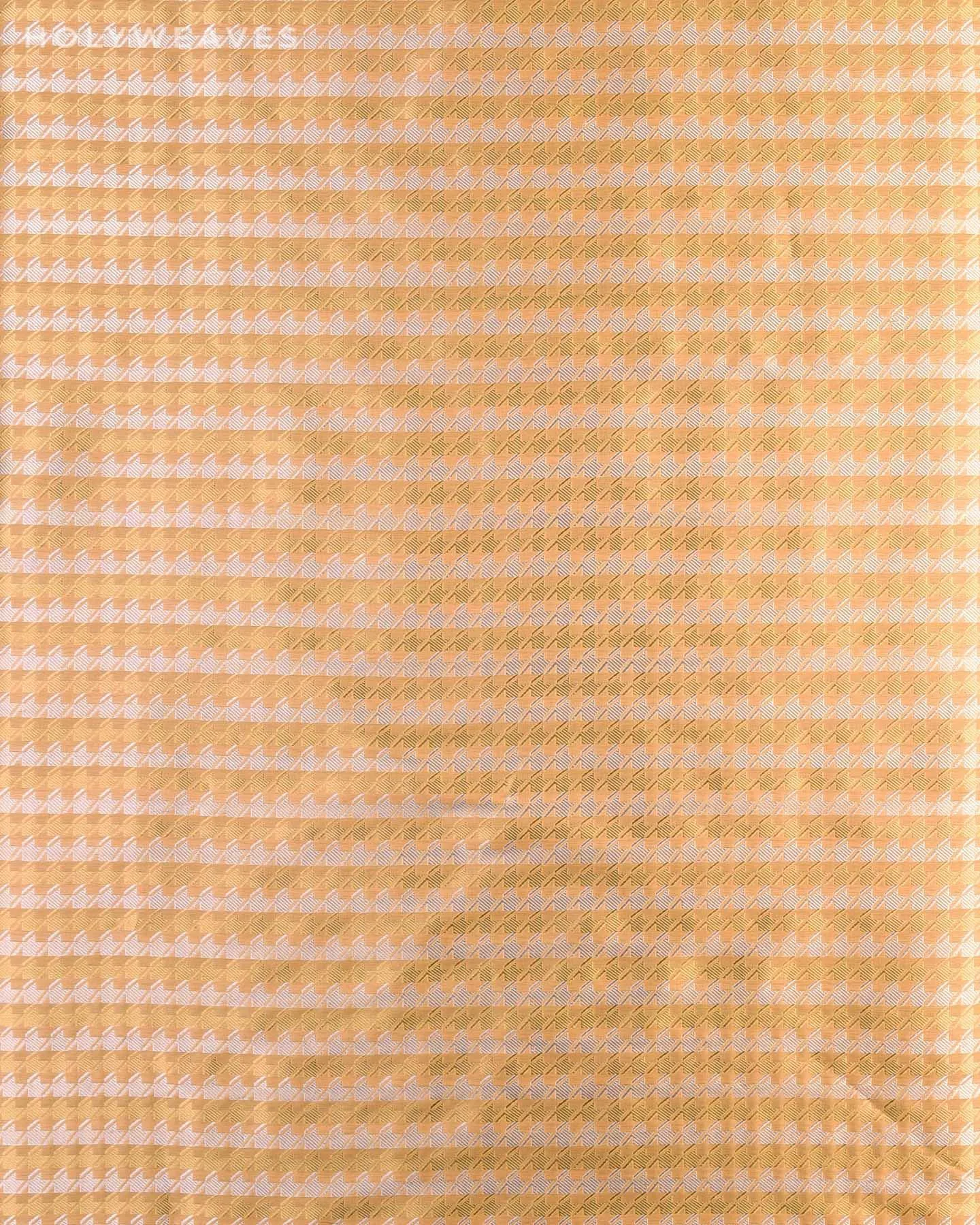 Beige Banarasi Double Zari Sona Rupa Houndstooth Brocade Handwoven Katan Silk Fabric