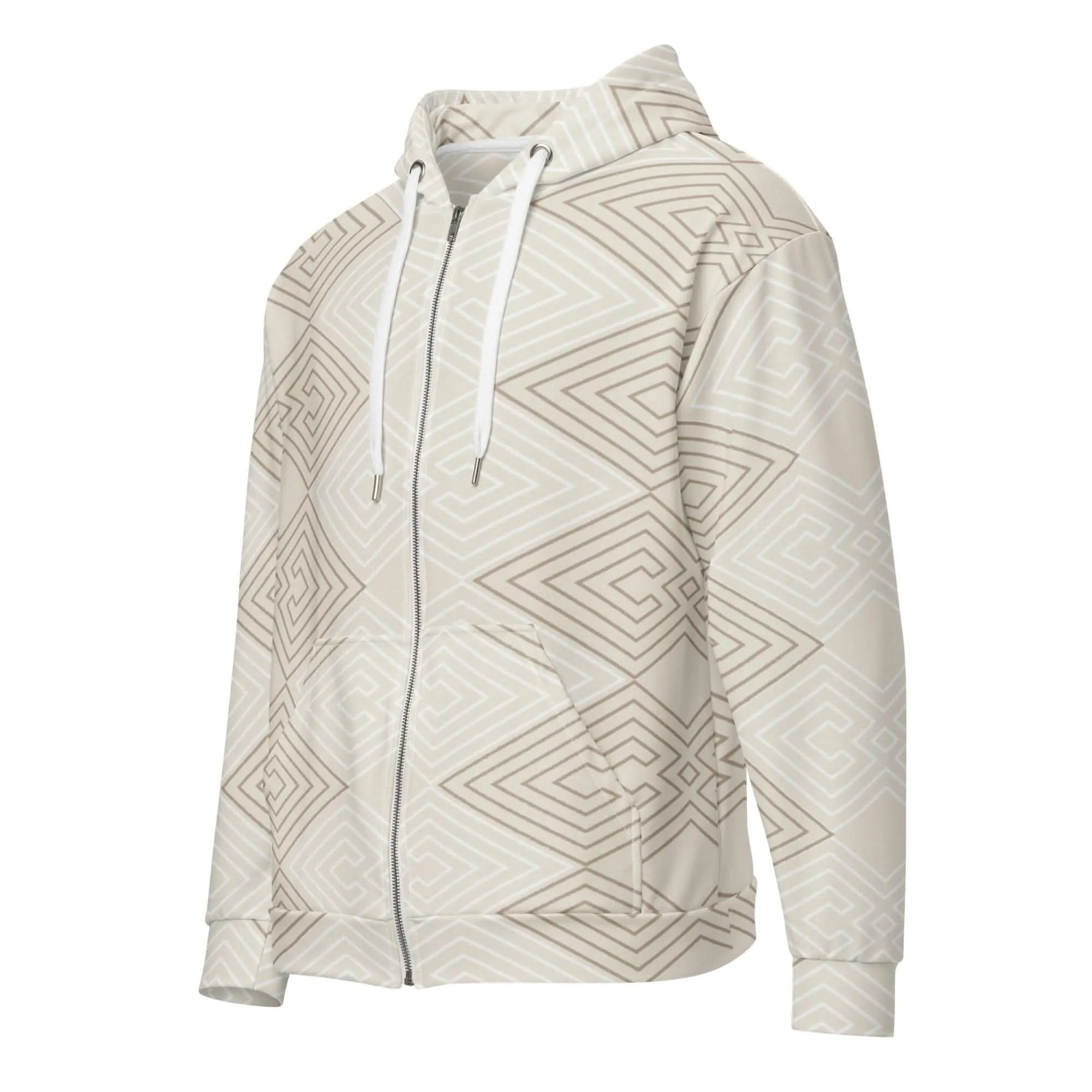 Beige Brown Aztec Geometric Lines Men's Full Zip Hoodie