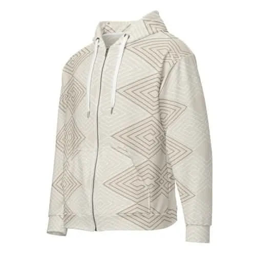 Beige Brown Aztec Geometric Lines Men's Full Zip Hoodie