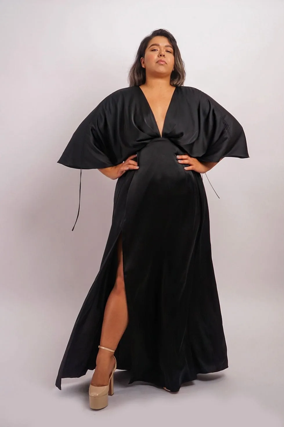 Black Satin Kasumi Maxi Dress