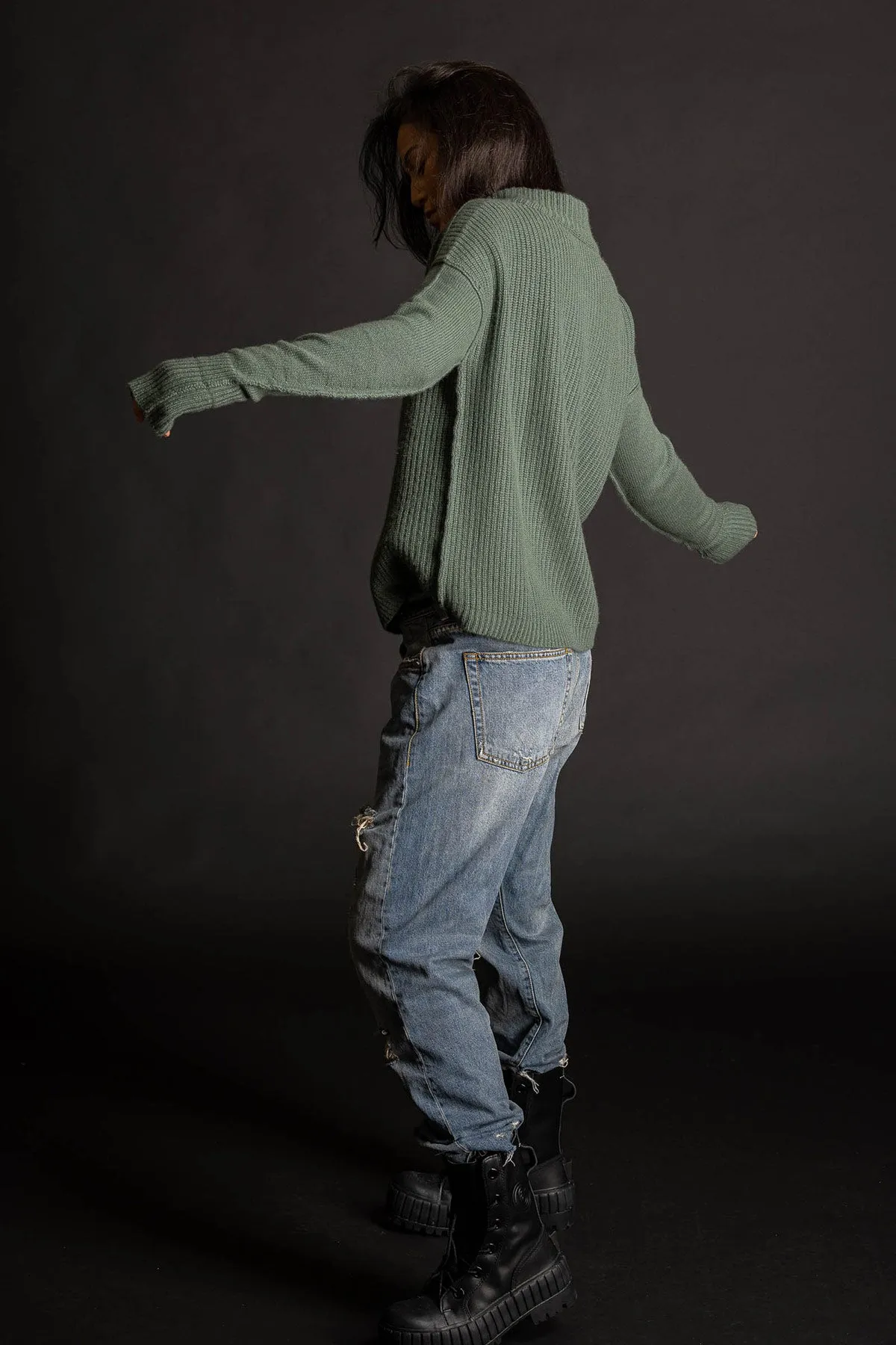 Cashmere Shaker Pullover - Sage