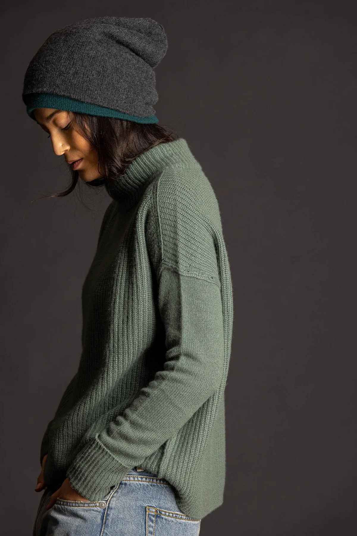 Cashmere Shaker Pullover - Sage