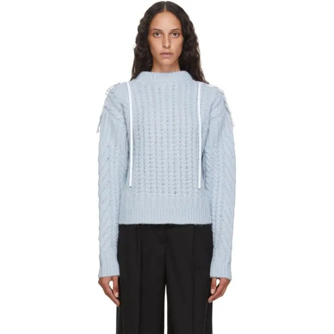 Cecilie Bahnsen Blue Wool and Alpaca Cable Knit Monse Sweater