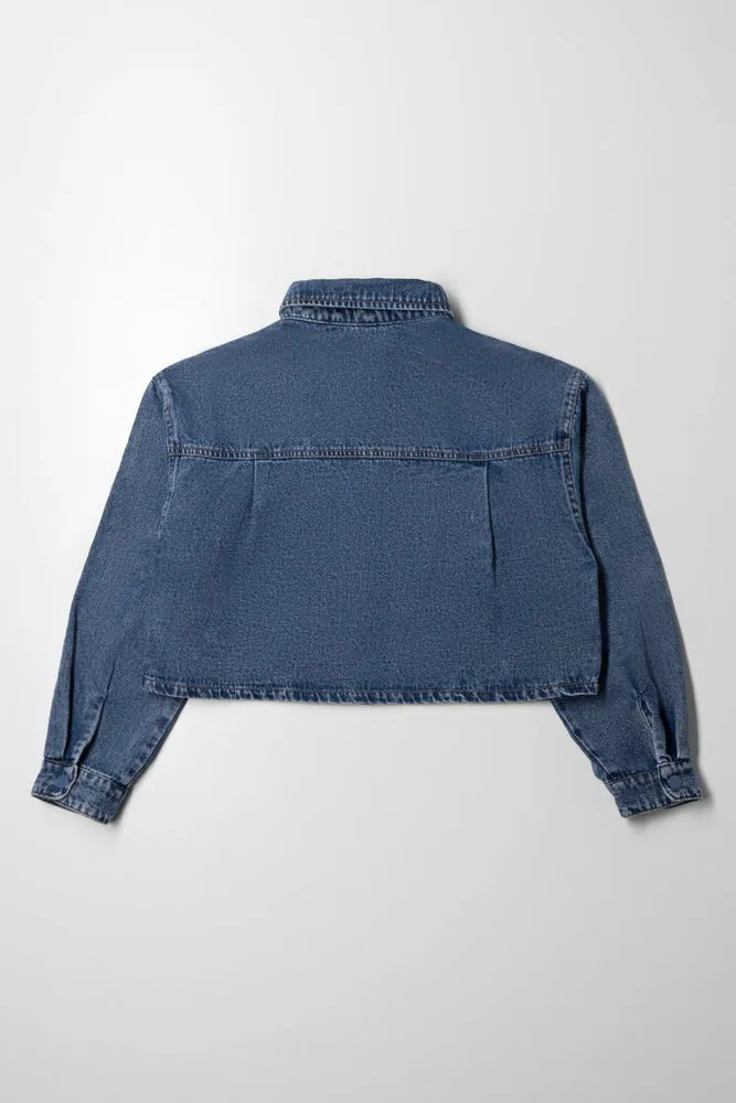 Denim Boxy Crop Shirt Blue