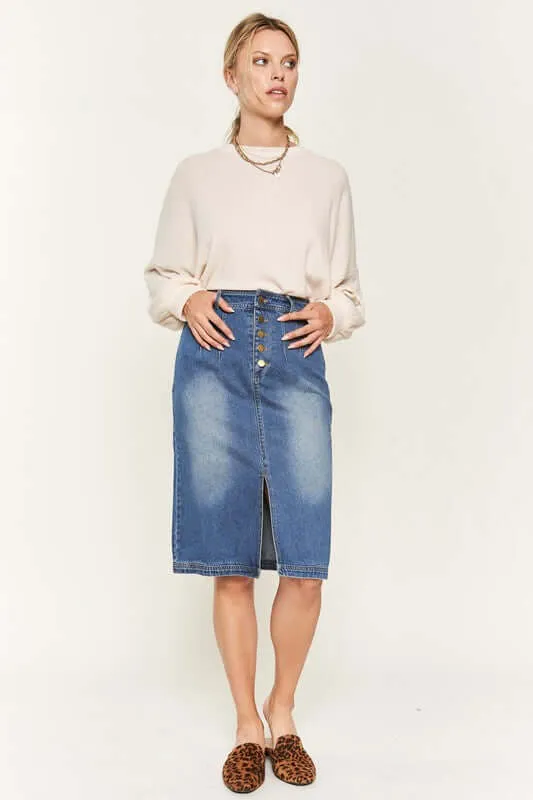 Denim Button Down front Midi Skirt