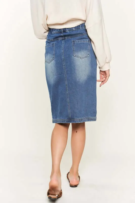 Denim Button Down front Midi Skirt