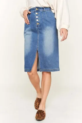 Denim Button Down front Midi Skirt