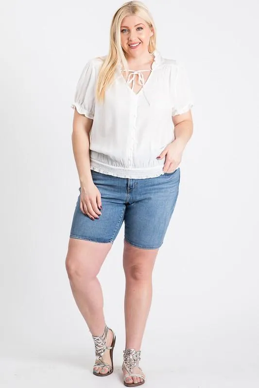 Frill Neck Smocking Top