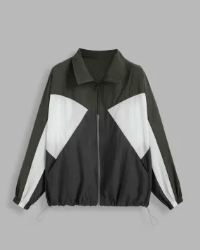 Gorpcore Color Block Zip Up Outerwear Bomber In Dark Green