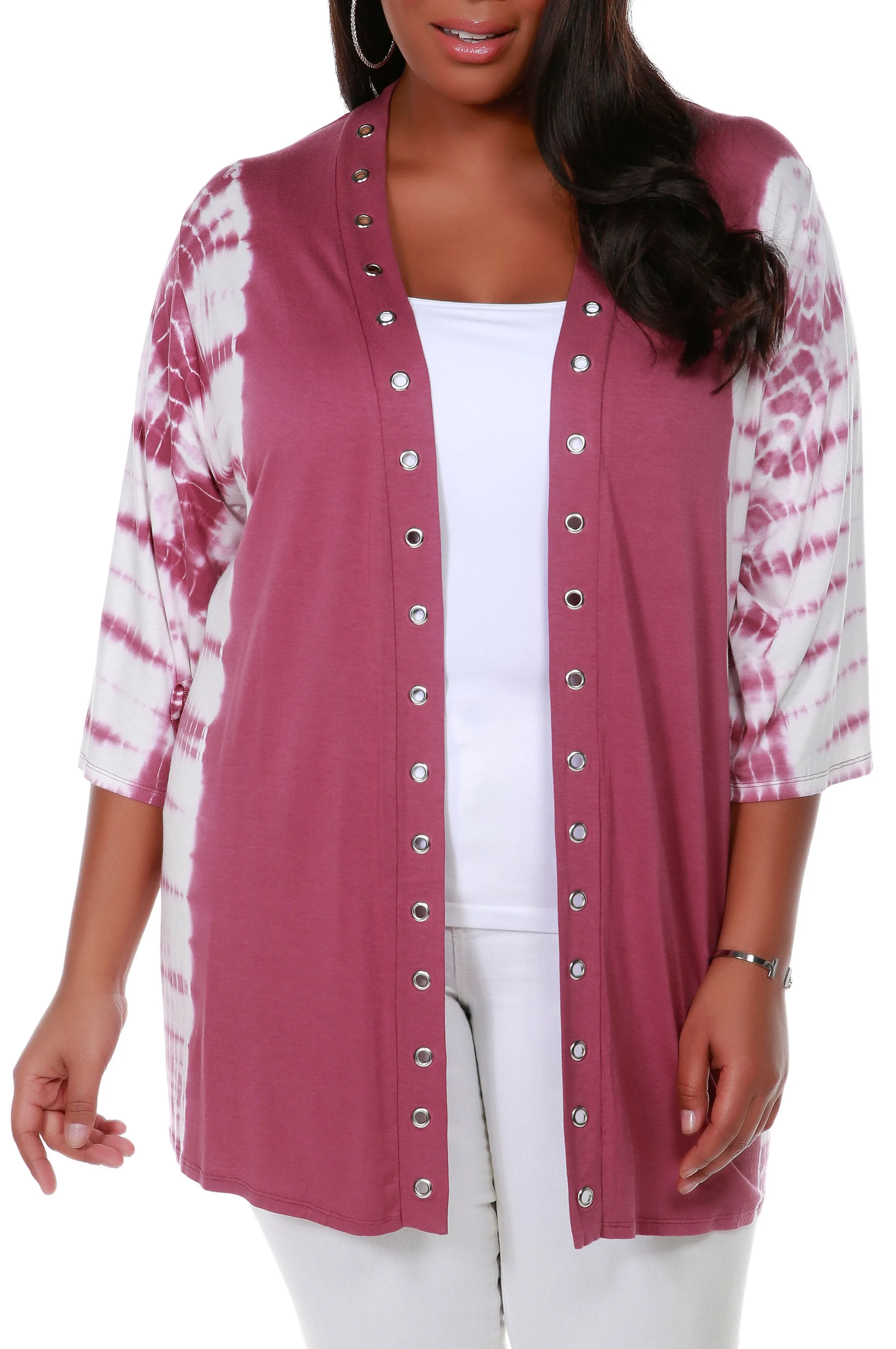 Grommet Tie Dye Cardigan