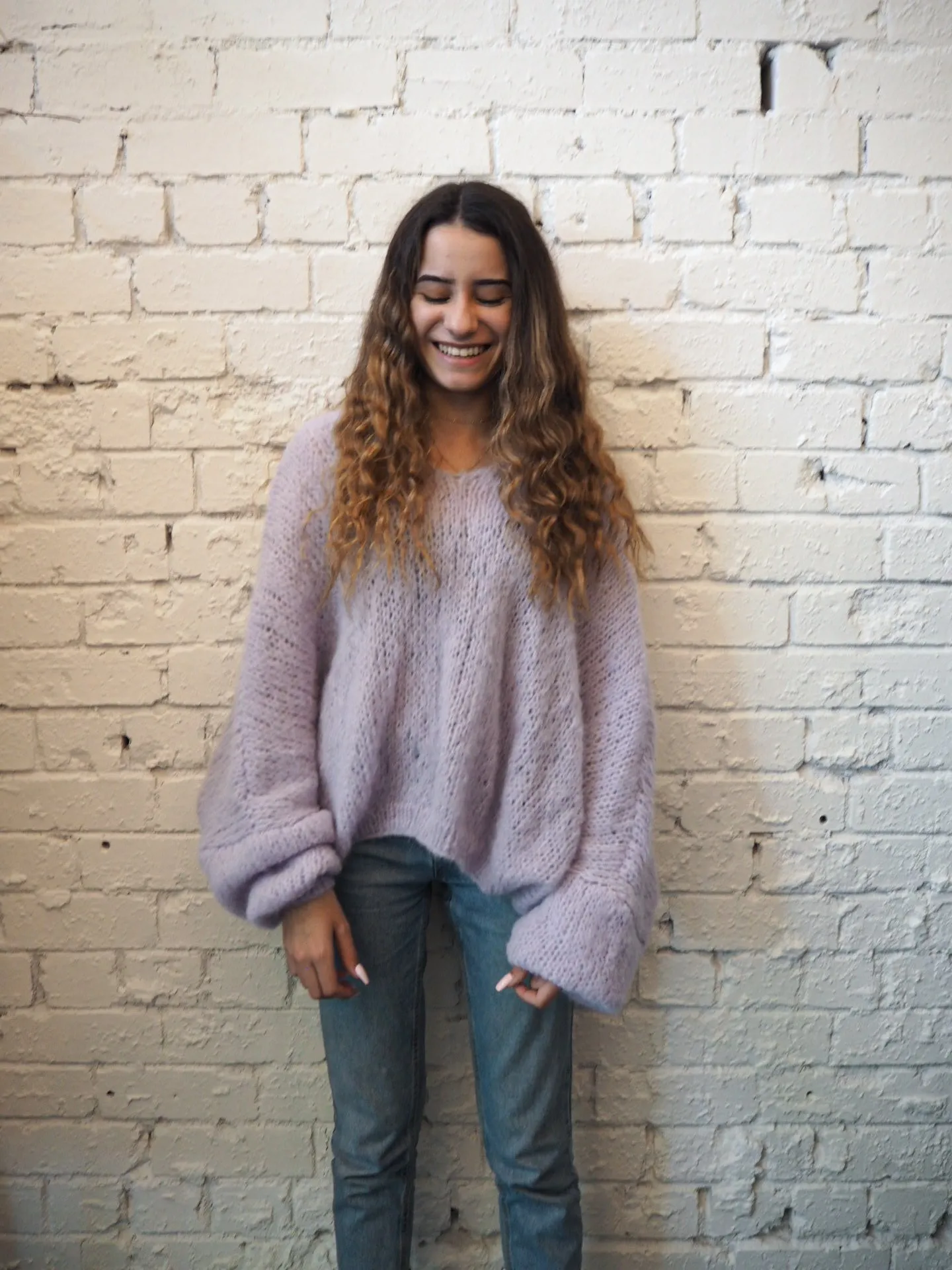 Hand knit batwing sweater (Alpaca) - Candy pink