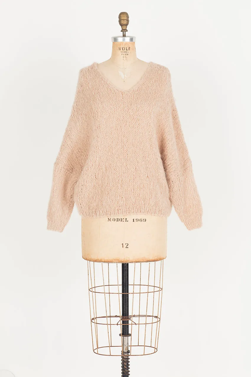 Hand knit batwing sweater (Alpaca) - Candy pink