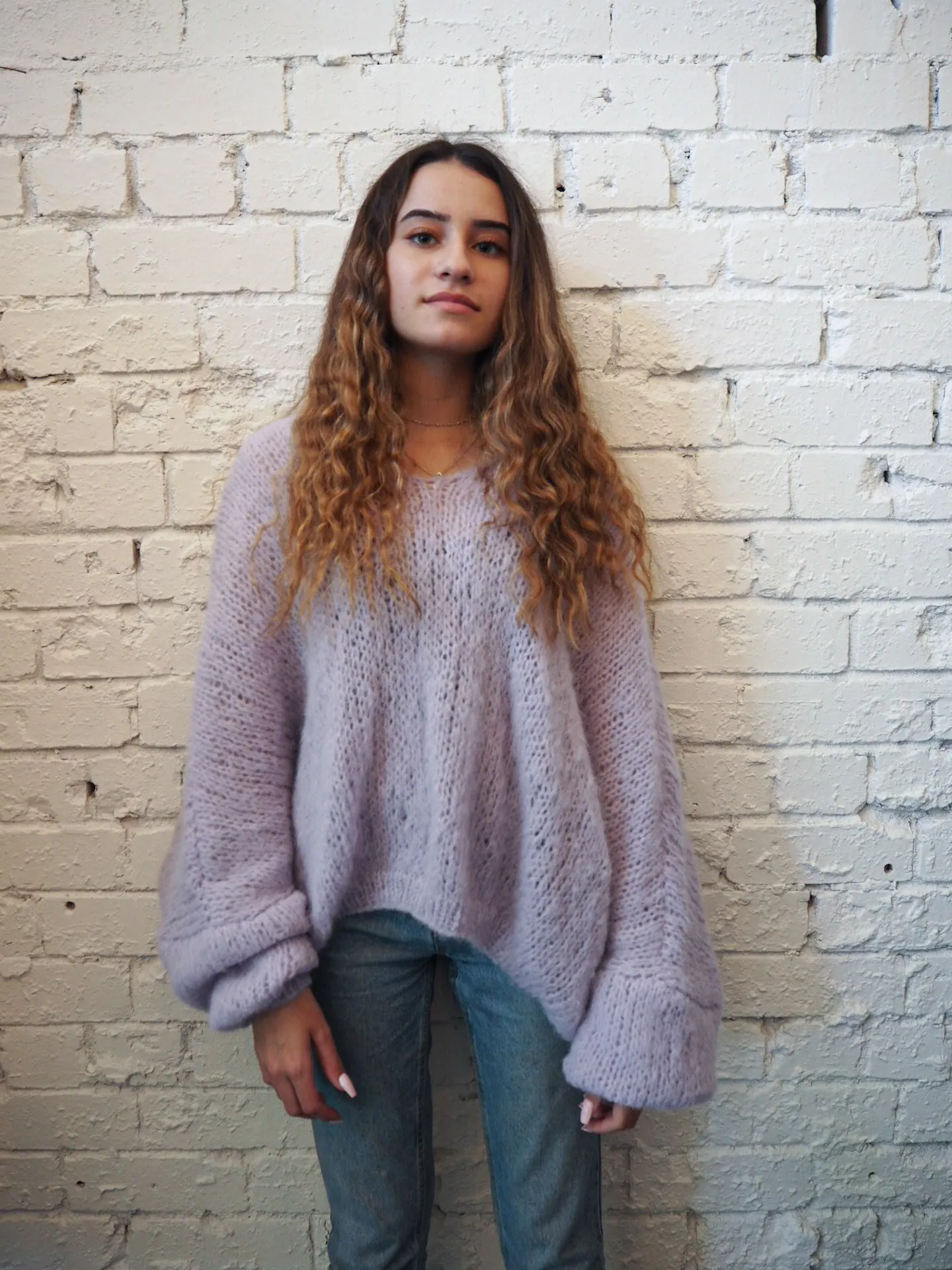Hand knit batwing sweater (Alpaca) - Candy pink