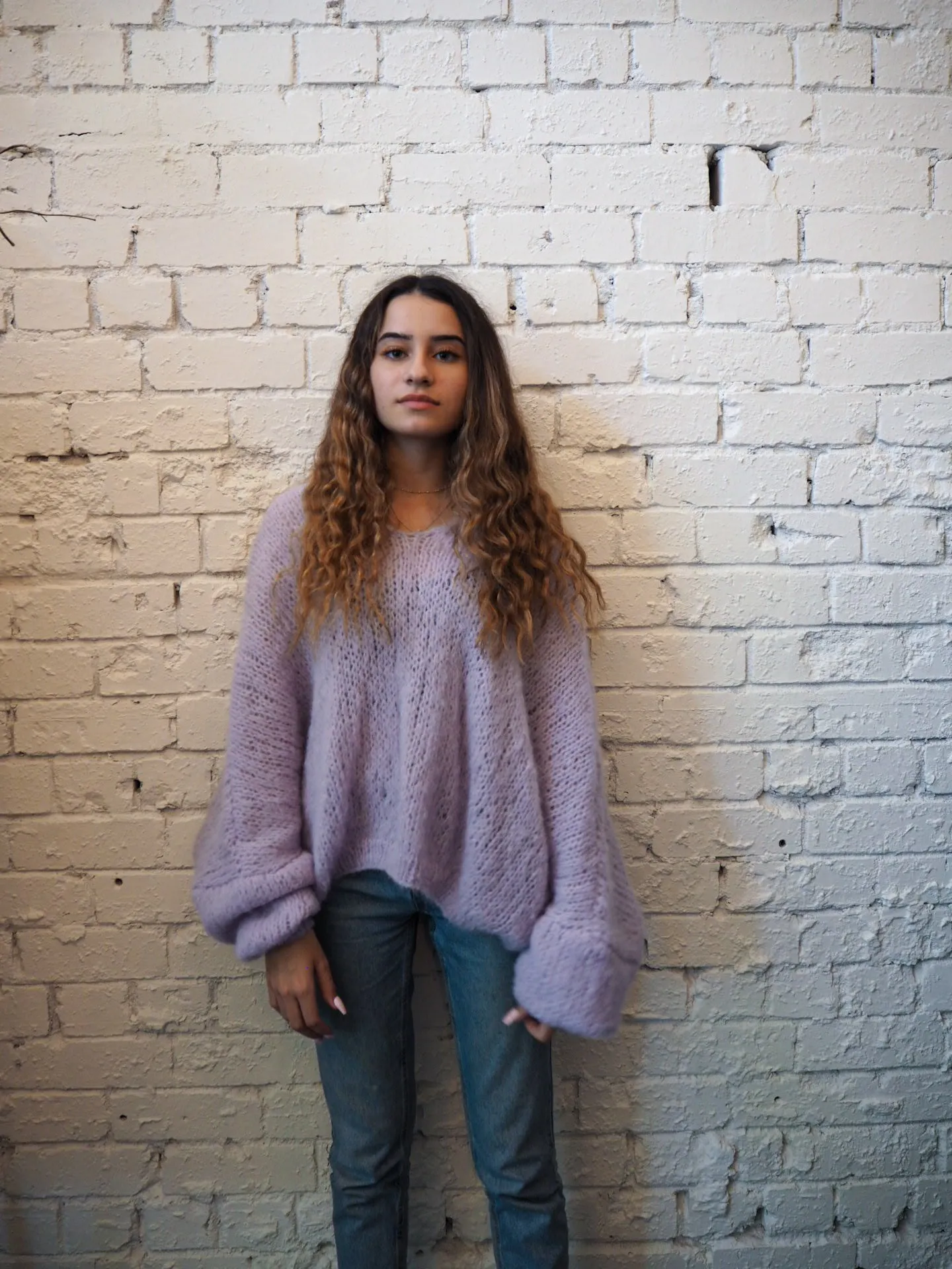 Hand knit batwing sweater (Alpaca) - Candy pink