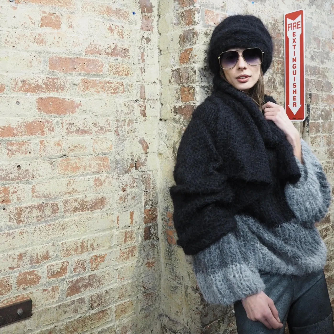 Hand knit cable beanie style Hat - (Alpaca) Charcoal