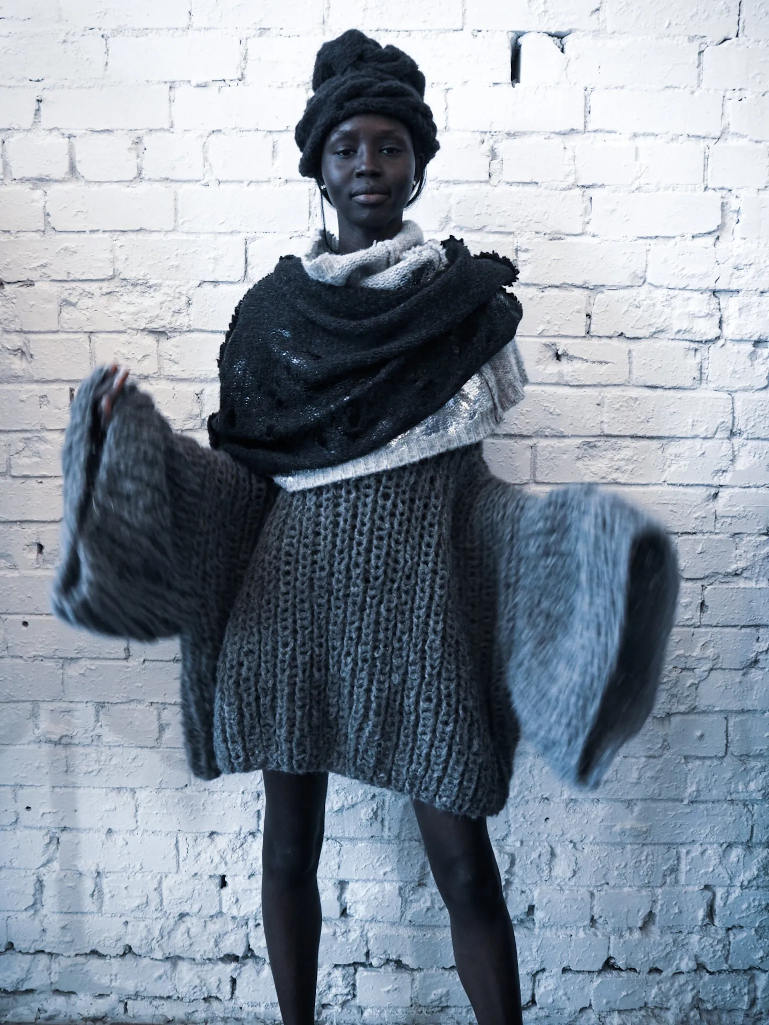 Hand knit cable beanie style Hat - (Alpaca) Charcoal