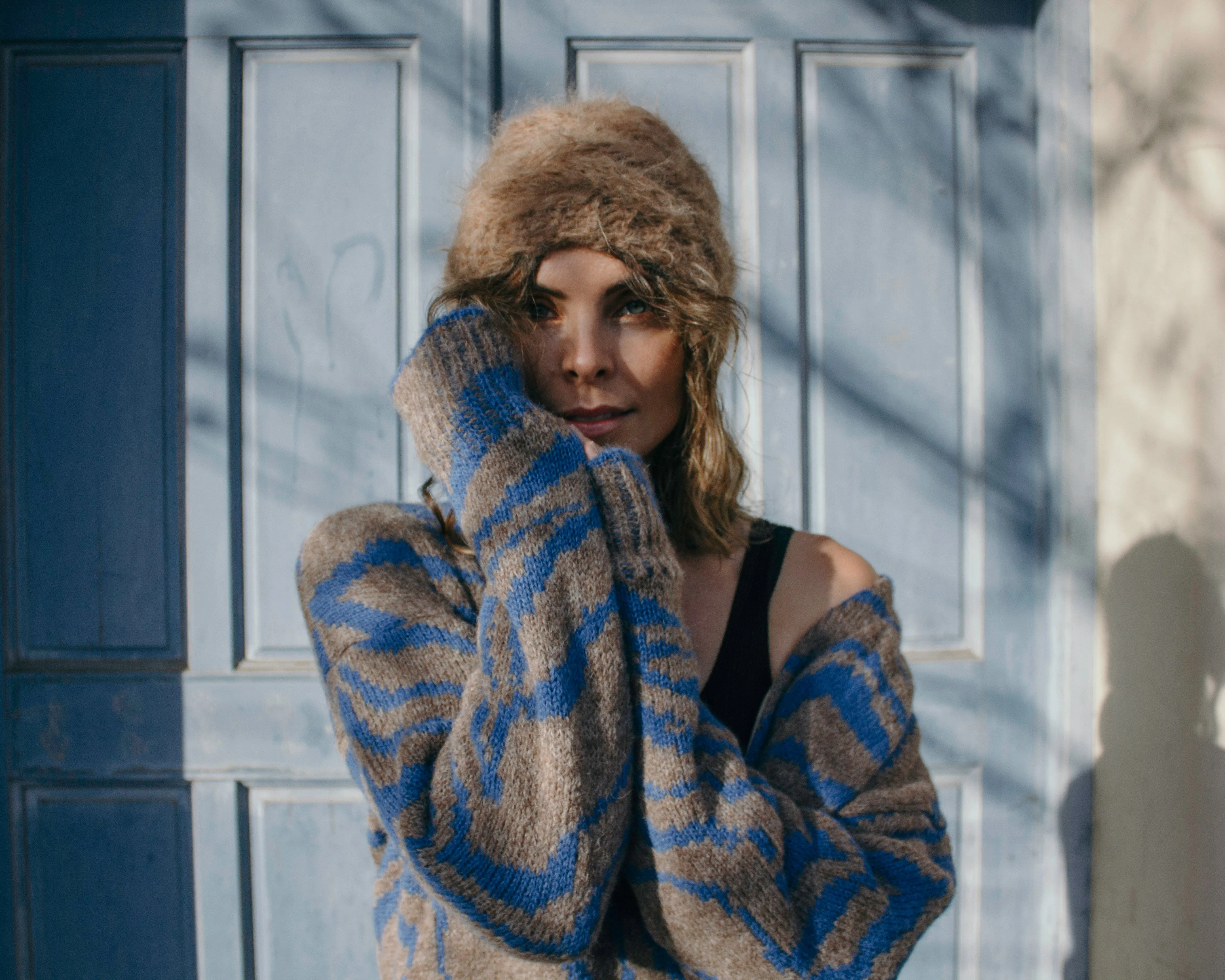 Hand knit cable beanie style Hat - (Alpaca) Charcoal