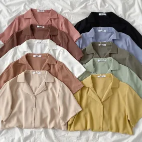 hulianfu  Casual Basic Short Sleeve Blouse Women V-neck Loose Office Formal Shirt Female Fashion Blue Yellow Cardigan Tops