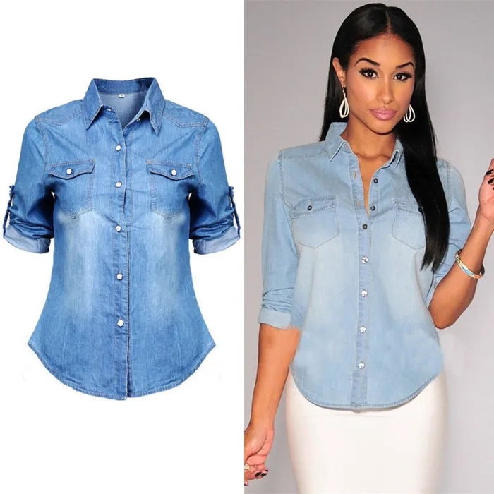 hulianfu  S-XL Streetwear Clothes hulianfu  Button Women Shirts New Womens Retro Jean Soft Denim Long Sleeve Casual Shirt Tops Blouse