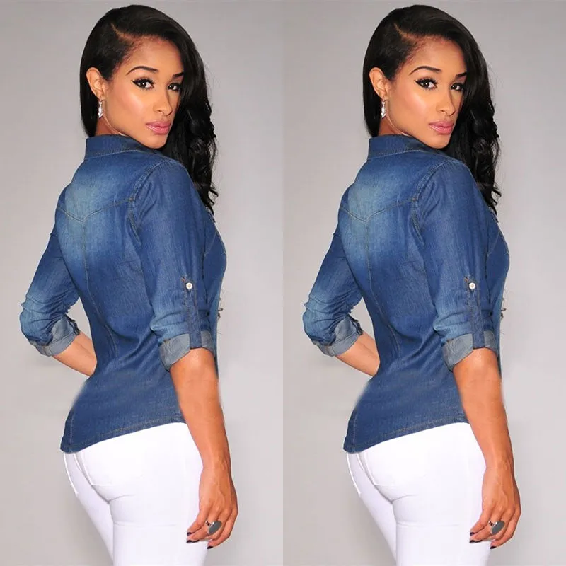hulianfu  S-XL Streetwear Clothes hulianfu  Button Women Shirts New Womens Retro Jean Soft Denim Long Sleeve Casual Shirt Tops Blouse