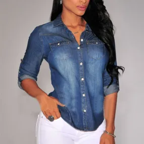 hulianfu  S-XL Streetwear Clothes hulianfu  Button Women Shirts New Womens Retro Jean Soft Denim Long Sleeve Casual Shirt Tops Blouse