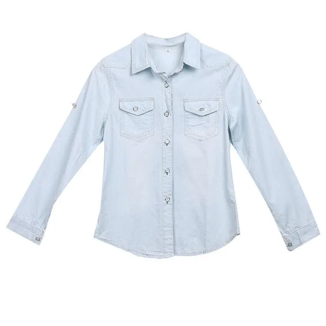hulianfu  S-XL Streetwear Clothes hulianfu  Button Women Shirts New Womens Retro Jean Soft Denim Long Sleeve Casual Shirt Tops Blouse