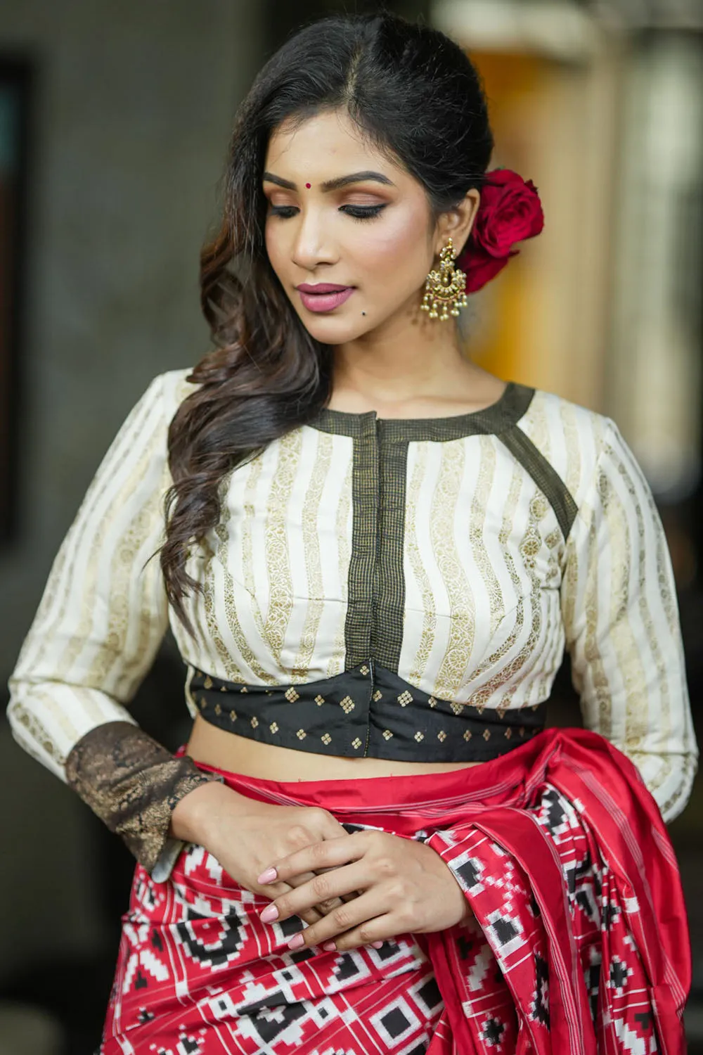 Ivory and Black Bandgala & Full sleeves blouse with Paisley Zardosi Hand embroidery, Made to Order