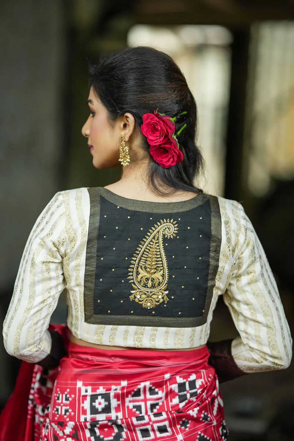 Ivory and Black Bandgala & Full sleeves blouse with Paisley Zardosi Hand embroidery, Made to Order