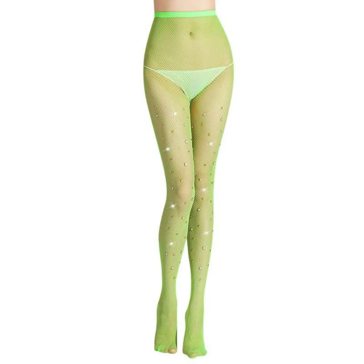 Large pearl & gold stones  Fishnet Stockings - Lime Green Neon