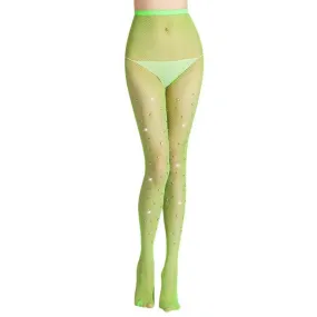 Large pearl & gold stones  Fishnet Stockings - Lime Green Neon