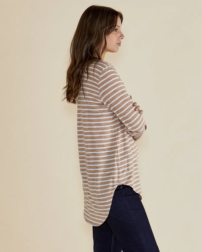 Megan Long Sleeve Top - Beige Stripe