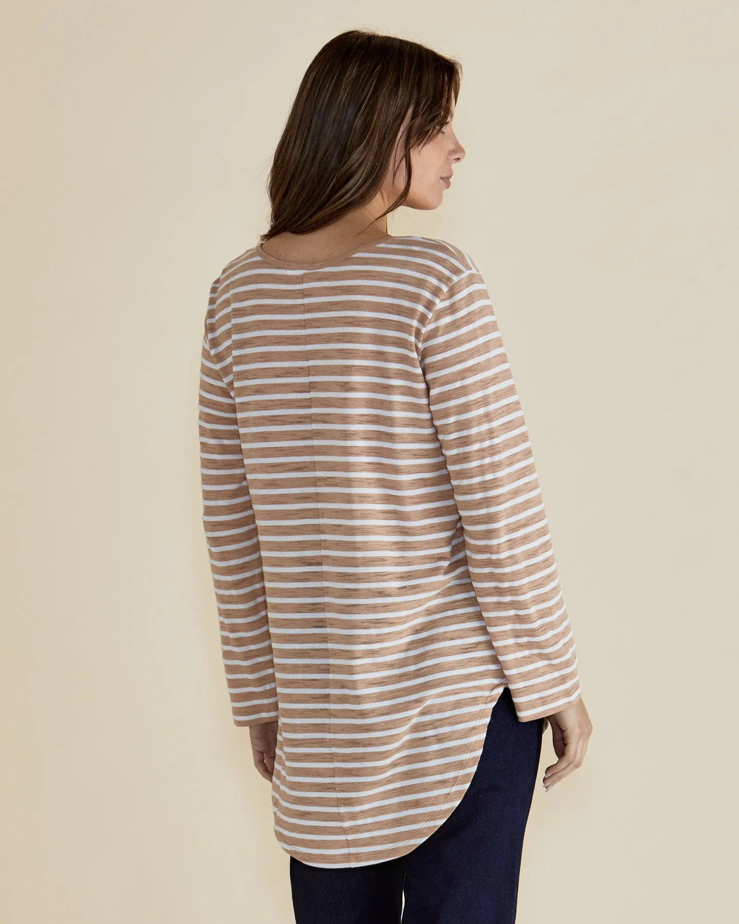 Megan Long Sleeve Top - Beige Stripe