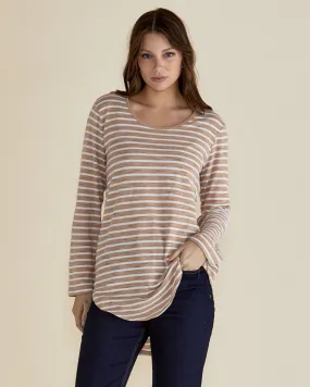 Megan Long Sleeve Top - Beige Stripe