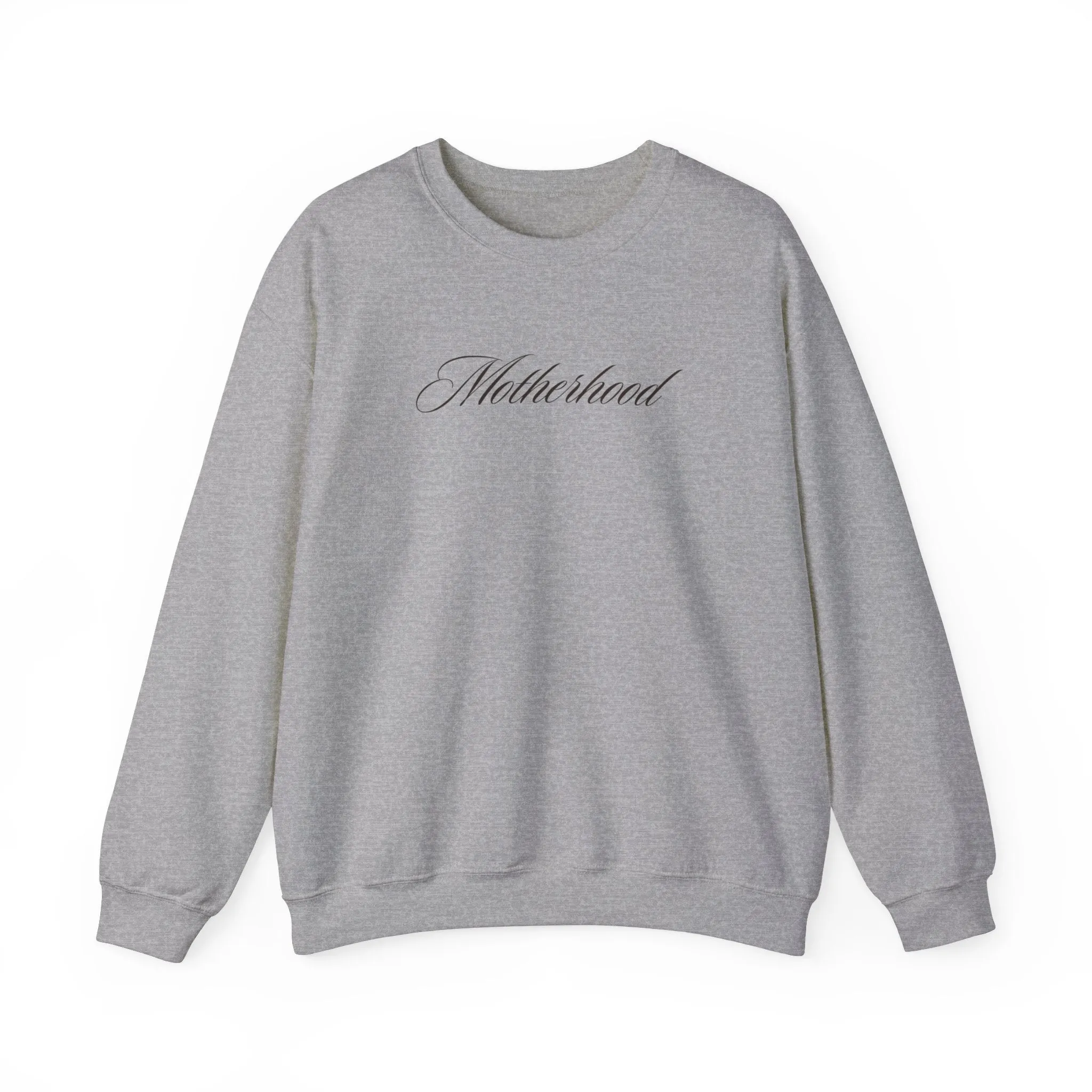 MOTHERHOOD Oversized Pullover Crewneck Sweatshirt, Gifts for Mom, Baby Shower Gifts, Light Black on Gray, Mother's Day Gift