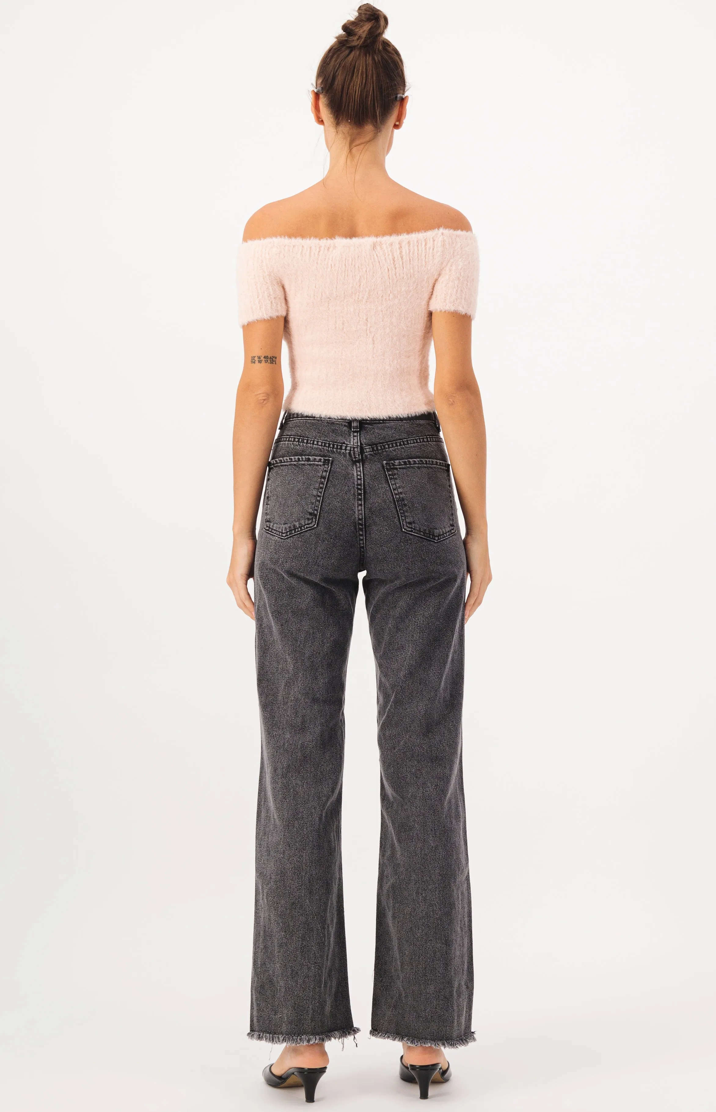 Off Shoulder Crop Fur Knit Top