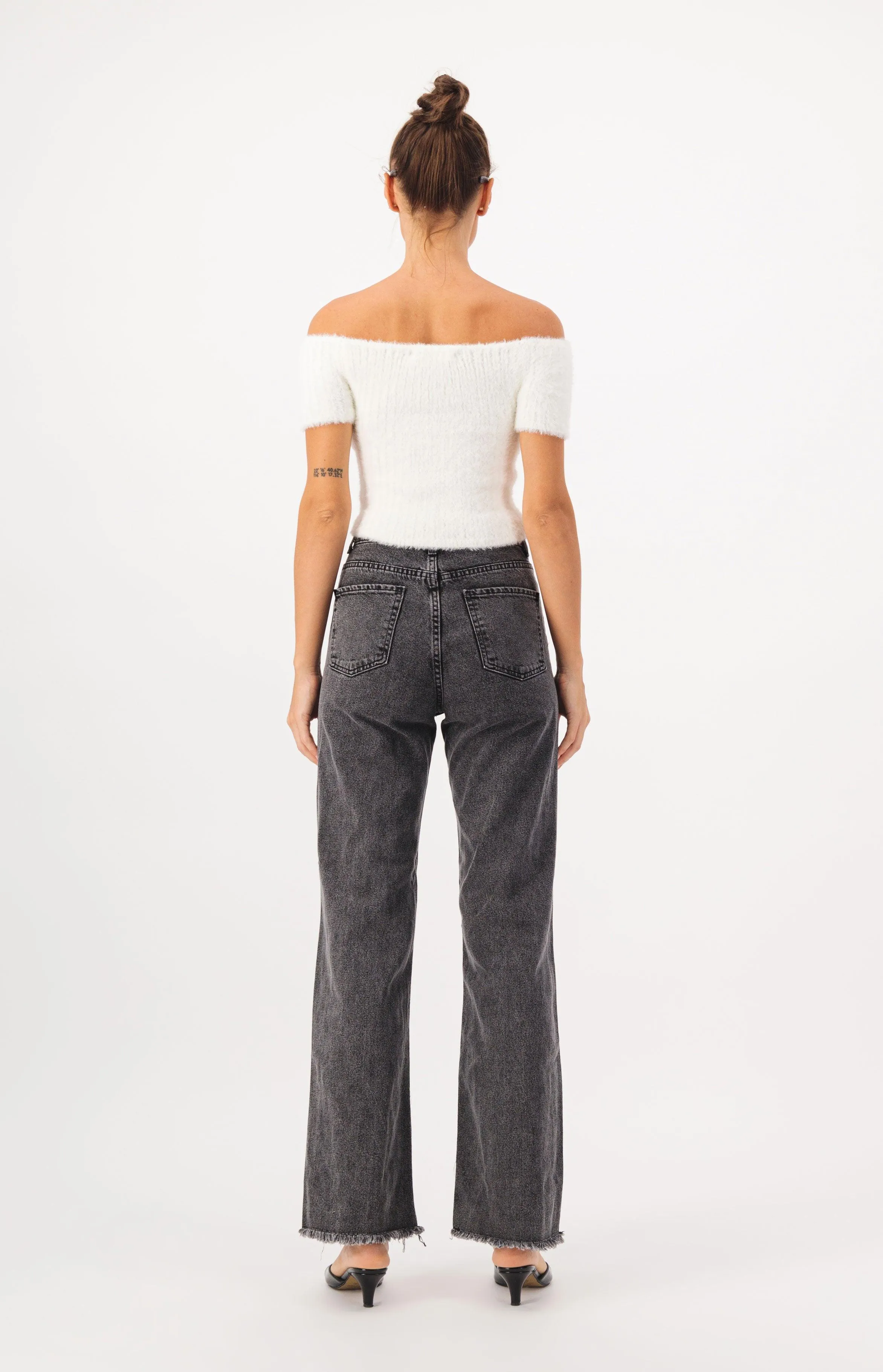 Off Shoulder Crop Fur Knit Top