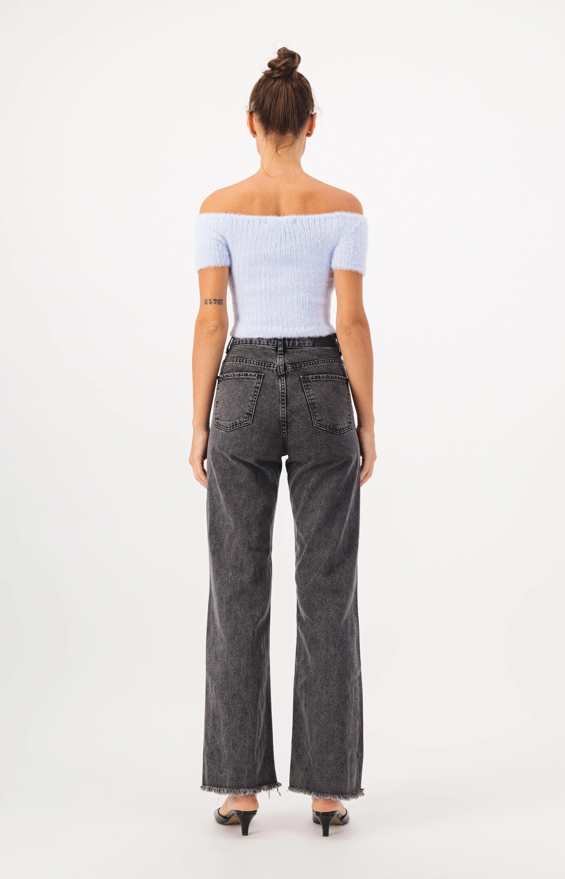 Off Shoulder Crop Fur Knit Top
