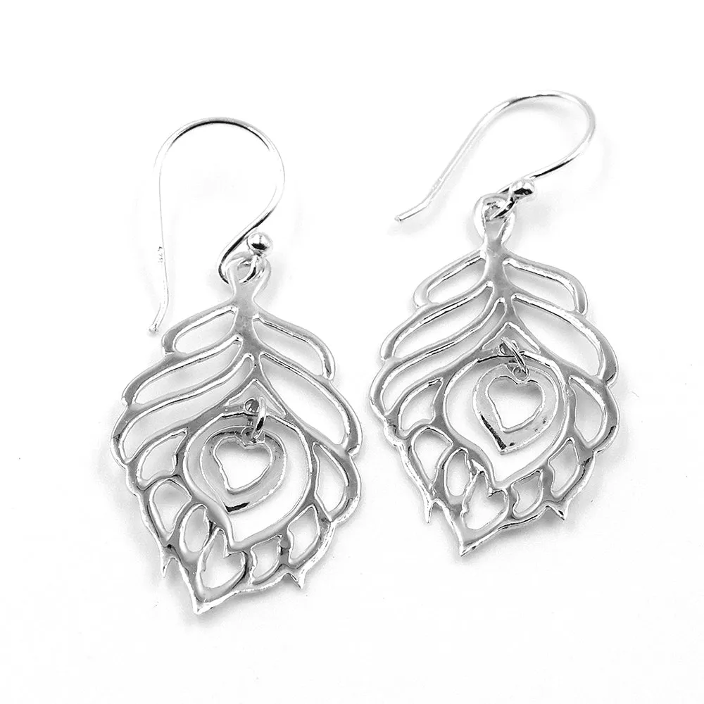 Peacock Feather Silver Earring