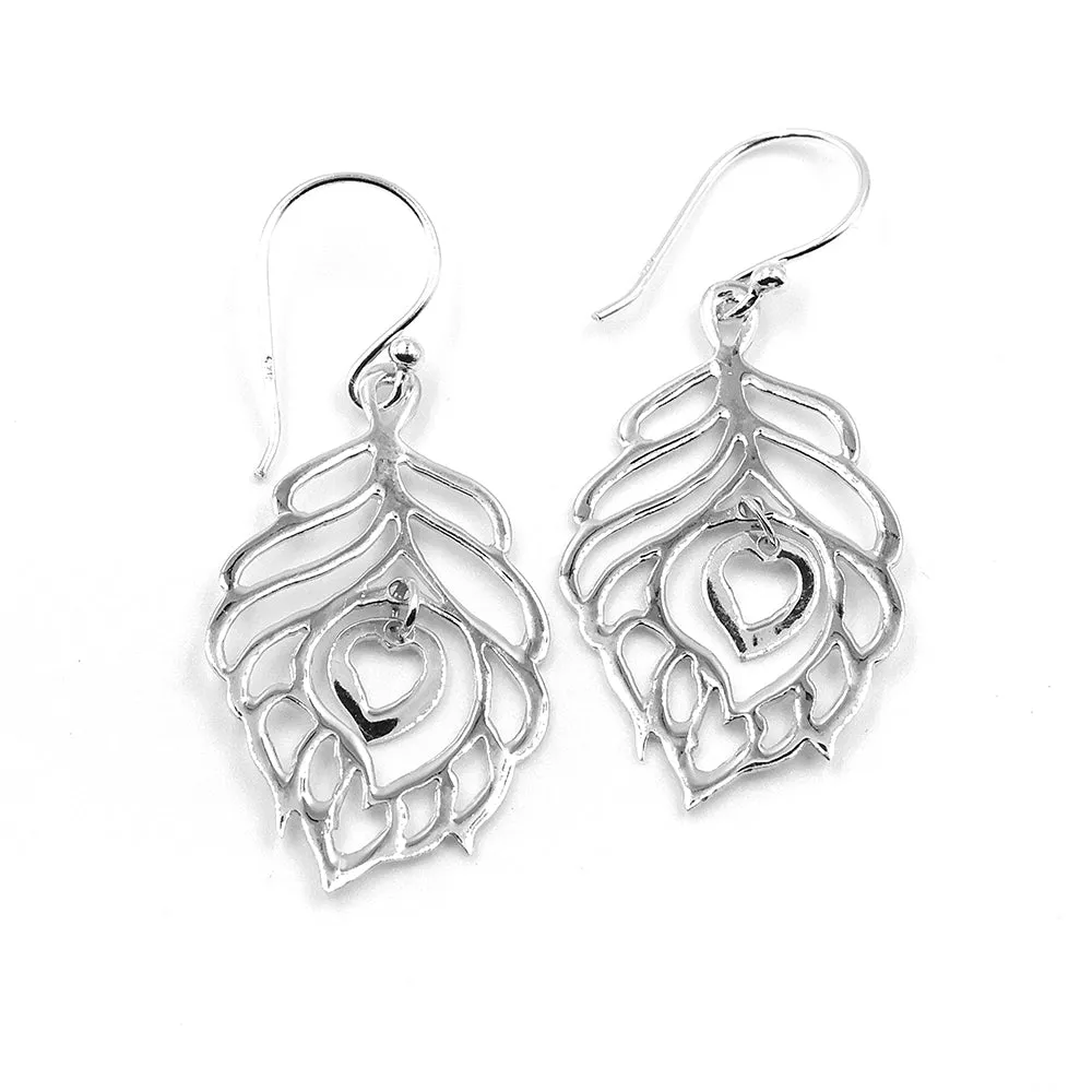 Peacock Feather Silver Earring