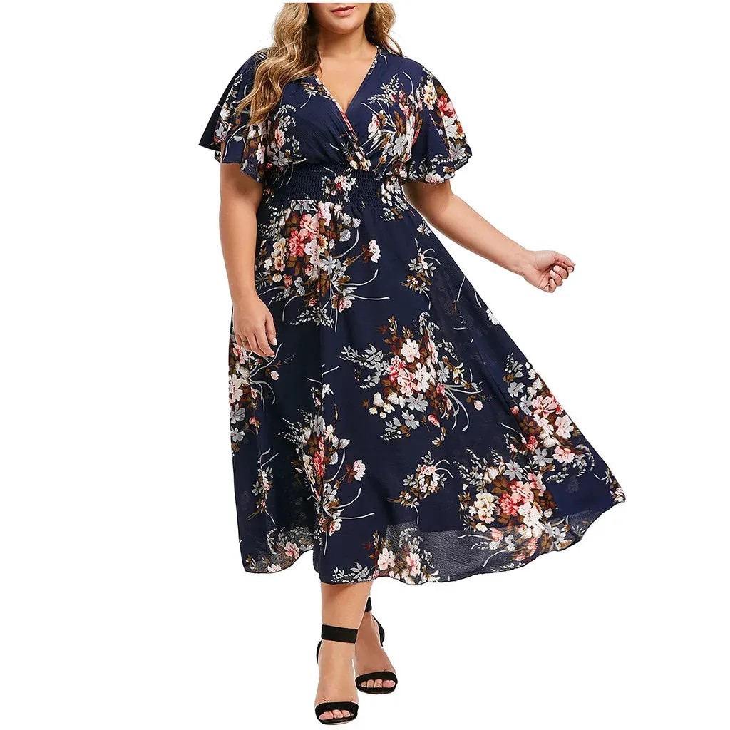 Plus Size Floral Boho Beach Dress