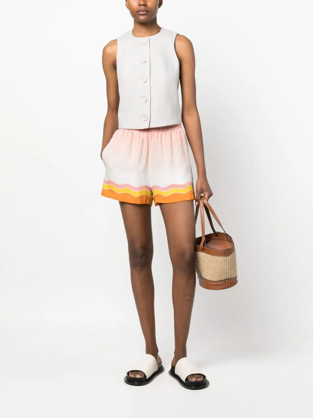 Rainbow Monogram-print silk shorts