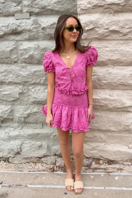 Sammie Floral Embroidered Mini Skirt - Pink